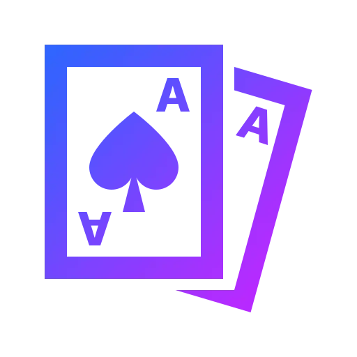 Purple two-card icon with stylized ace of spades